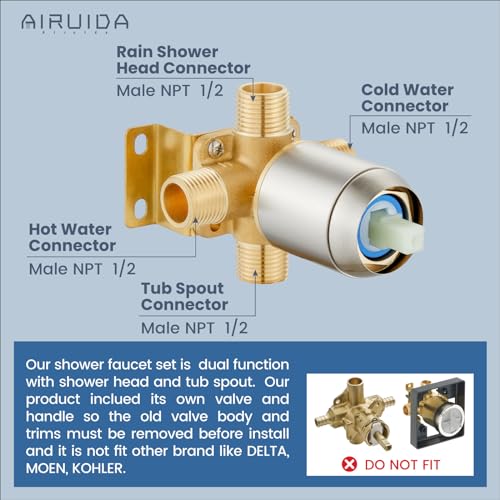 Airuida Shower Faucet Set with 8 Inch Rainfall Square Showerhead and Tub Spout Bathtub Faucet Kit Shower Tub Faucet Set Complete Tub Shower Trim Kit with Solid Brass Rough-in Valve Matte Black