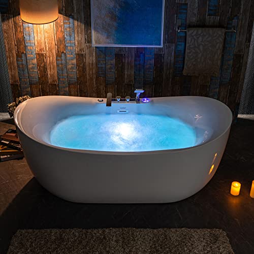 WOODBRIDGE 72" x 35-3/8" Whirlpool Water Jetted and Air Bubble Freestanding Heated Soaking Combination Bathtub with LED control panel,BJ-400