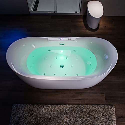 WOODBRIDGE 72" x 35-3/8" Whirlpool Water Jetted and Air Bubble Freestanding Heated Soaking Combination Bathtub with LED control panel,BJ-400