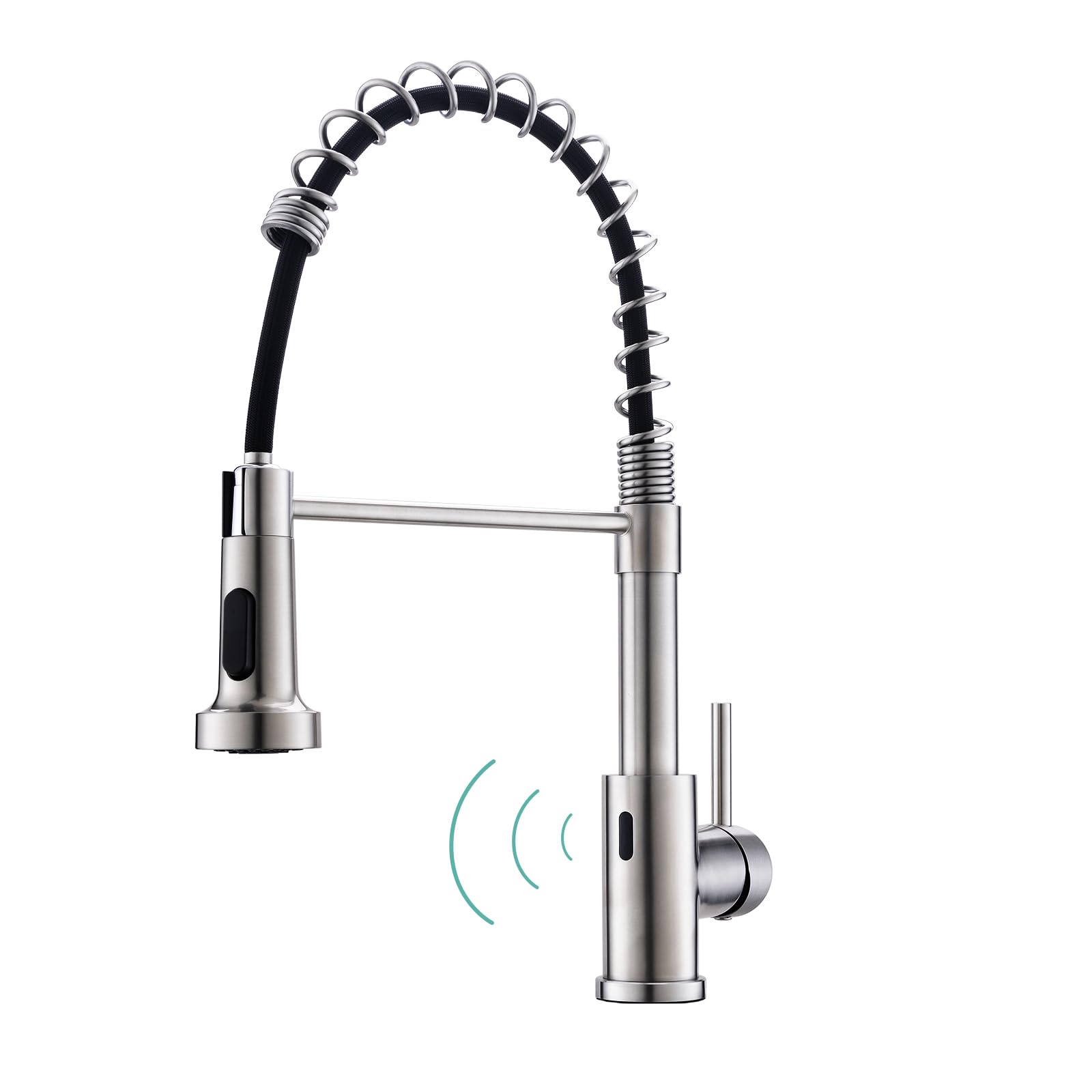 WEWE Kitchen Faucets with Pull Down Sprayer Commercial Industrial Stainless Steel Single Handle Single Hole Spring Farmhouse RV Sink Faucet, Matte Black