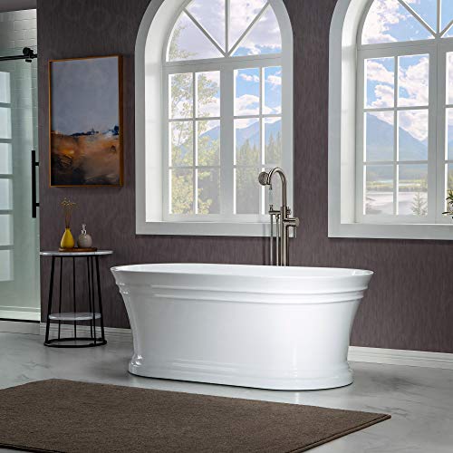 WOODBRIDGE 59"Freestanding White Acylic Soaking Bathtub with Brushed Gold Drain and Overflow,B1536-BG