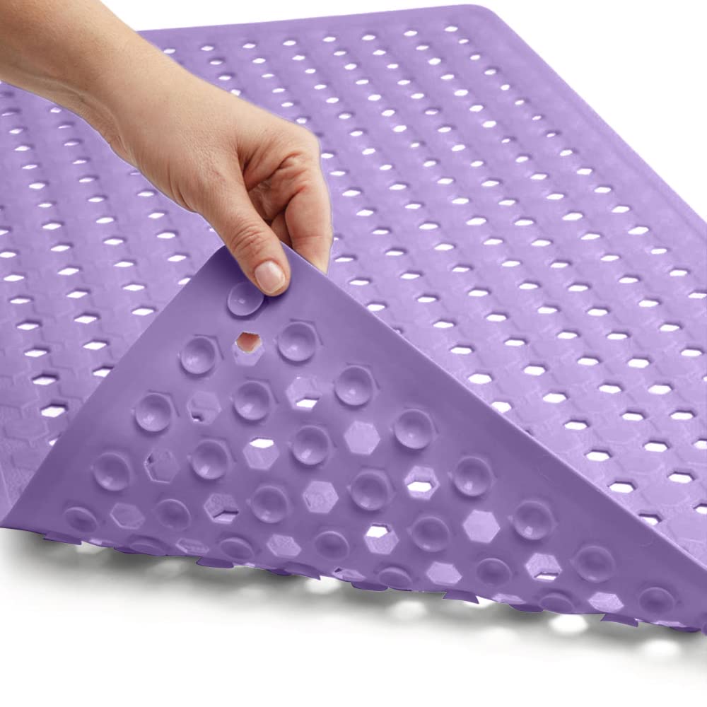 Gorilla Grip Patented Bathmat, 35x16, Clear, Bathtub Shower Mat, Plastic, Hexagon, Soft on Feet, Machine Washable, Suction Cups, Drainage Holes, BPA Free, Long Bath Tub Floor Mats