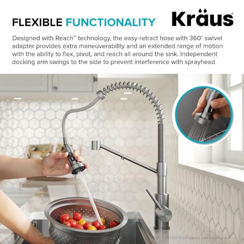 KRAUS Bolden Commercial Style Pull-Down Single Handle 18-Inch Kitchen Faucet in Brushed Brass/Matte Black, KPF-1610BBMB