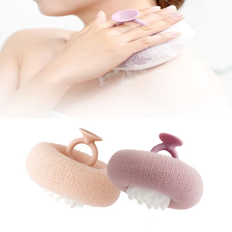 Super Soft Sunflower Suction Cup Bath Ball, 2024 New 2-in-1 Exfoliating Bath Cleaning Brush with Suction Cup Bath Ball, Sponge Mesh Pouf Shower Ball for Women Men Shower (Beige+Pink)