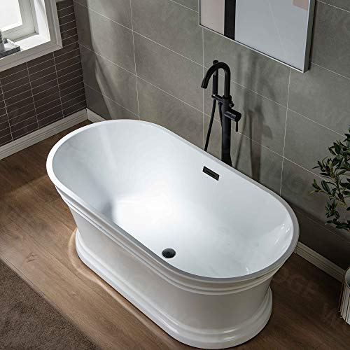 WOODBRIDGE 59"Freestanding White Acylic Soaking Bathtub with Brushed Gold Drain and Overflow,B1536-BG