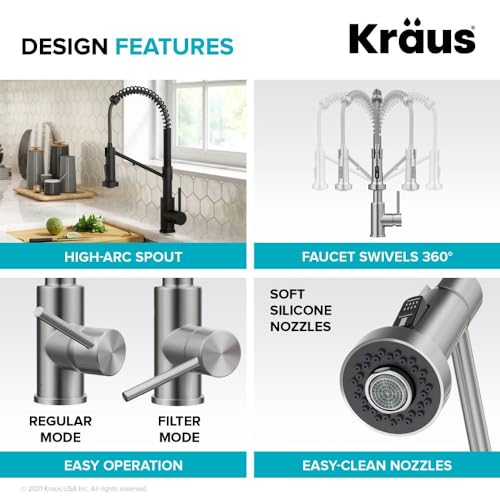 KRAUS Bolden Commercial Style Pull-Down Single Handle 18-Inch Kitchen Faucet in Brushed Brass/Matte Black, KPF-1610BBMB