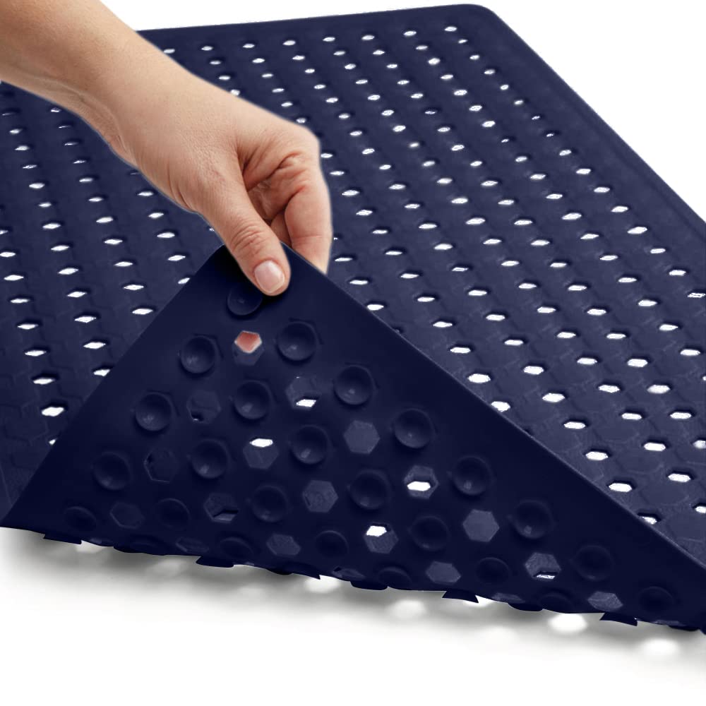 Gorilla Grip Patented Bathmat, 35x16, Clear, Bathtub Shower Mat, Plastic, Hexagon, Soft on Feet, Machine Washable, Suction Cups, Drainage Holes, BPA Free, Long Bath Tub Floor Mats