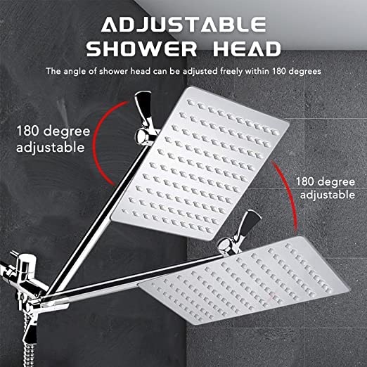 Razime 10''Rainfall Shower Head with Handheld Combo High Pressure 8+2 MODE built-in power wash, Stainless Steel Chrome Showerhead with 11'' Extension Arm Height/Angle Adjustable with Holder&60"Hose