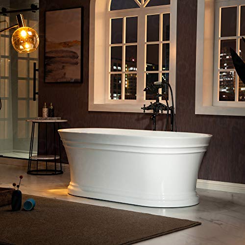 WOODBRIDGE 59"Freestanding White Acylic Soaking Bathtub with Brushed Gold Drain and Overflow,B1536-BG