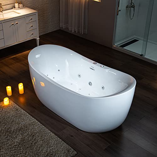 WOODBRIDGE 72" x 35-3/8" Whirlpool Water Jetted and Air Bubble Freestanding Heated Soaking Combination Bathtub with LED control panel,BJ-400