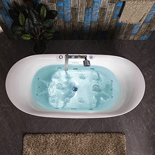 WOODBRIDGE 72" x 35-3/8" Whirlpool Water Jetted and Air Bubble Freestanding Heated Soaking Combination Bathtub with LED control panel,BJ-400