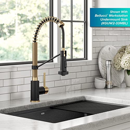 KRAUS Bolden Commercial Style Pull-Down Single Handle 18-Inch Kitchen Faucet in Brushed Brass/Matte Black, KPF-1610BBMB