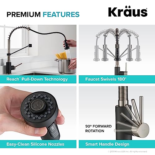 KRAUS Bolden Commercial Style Pull-Down Single Handle 18-Inch Kitchen Faucet in Brushed Brass/Matte Black, KPF-1610BBMB