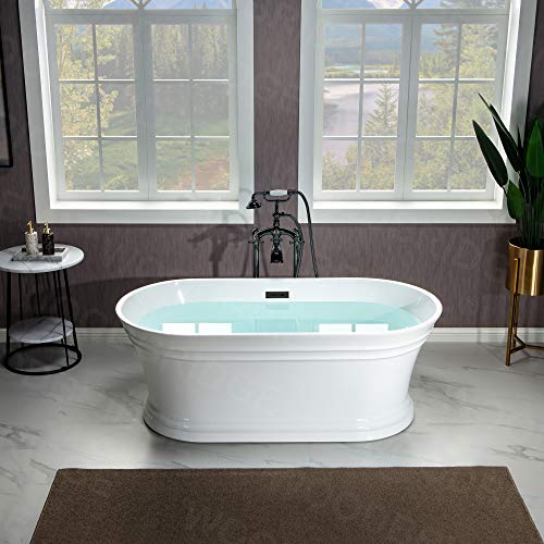 WOODBRIDGE 59"Freestanding White Acylic Soaking Bathtub with Brushed Gold Drain and Overflow,B1536-BG