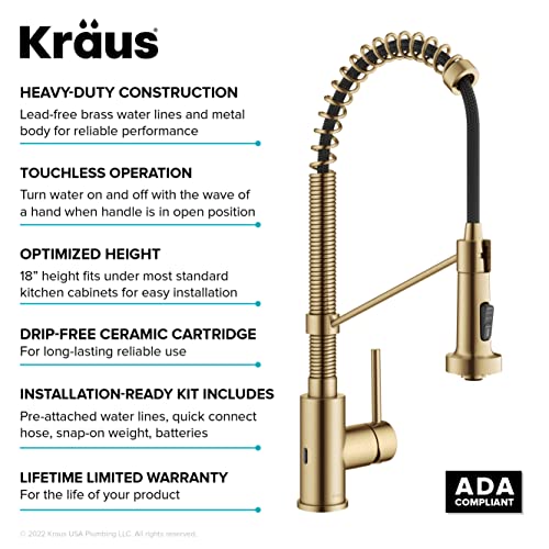 KRAUS Bolden Commercial Style Pull-Down Single Handle 18-Inch Kitchen Faucet in Brushed Brass/Matte Black, KPF-1610BBMB