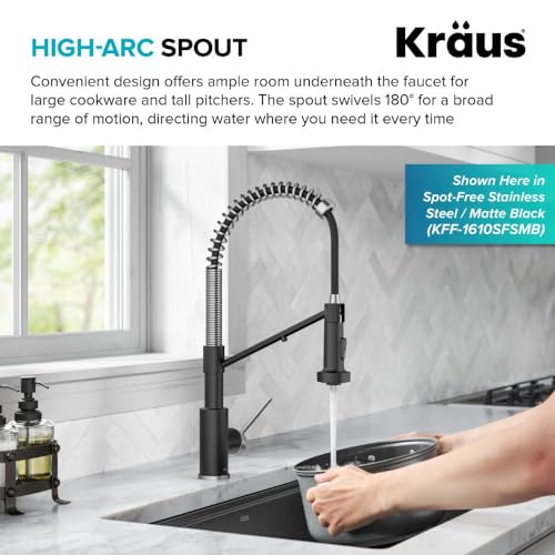 KRAUS Bolden Commercial Style Pull-Down Single Handle 18-Inch Kitchen Faucet in Brushed Brass/Matte Black, KPF-1610BBMB