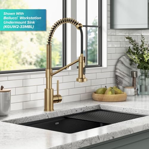 KRAUS Bolden Commercial Style Pull-Down Single Handle 18-Inch Kitchen Faucet in Brushed Brass/Matte Black, KPF-1610BBMB