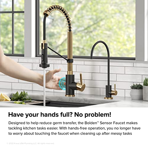 KRAUS Bolden Commercial Style Pull-Down Single Handle 18-Inch Kitchen Faucet in Brushed Brass/Matte Black, KPF-1610BBMB