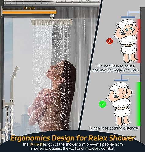 SR SUN RISE Shower Faucet Set Bathroom Square Rain Shower Head with Handheld Spray Wall Mounted Rainfall Shower Fixtures Brushed Nickel Shower Faucet Trim Repair Kits (Contain Shower Valve)