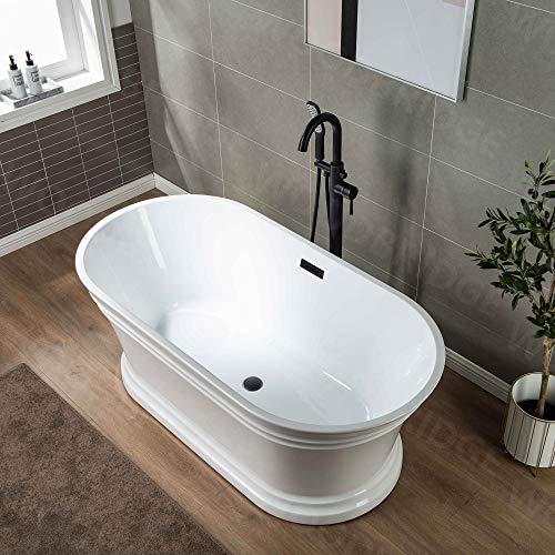 WOODBRIDGE 59"Freestanding White Acylic Soaking Bathtub with Brushed Gold Drain and Overflow,B1536-BG