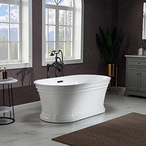 WOODBRIDGE 59"Freestanding White Acylic Soaking Bathtub with Brushed Gold Drain and Overflow,B1536-BG