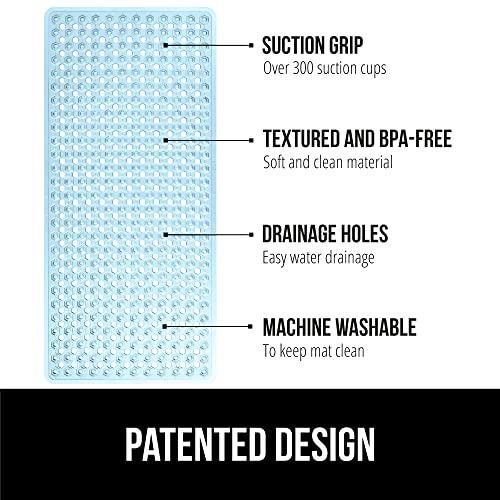 Gorilla Grip Patented Bathmat, 35x16, Clear, Bathtub Shower Mat, Plastic, Hexagon, Soft on Feet, Machine Washable, Suction Cups, Drainage Holes, BPA Free, Long Bath Tub Floor Mats