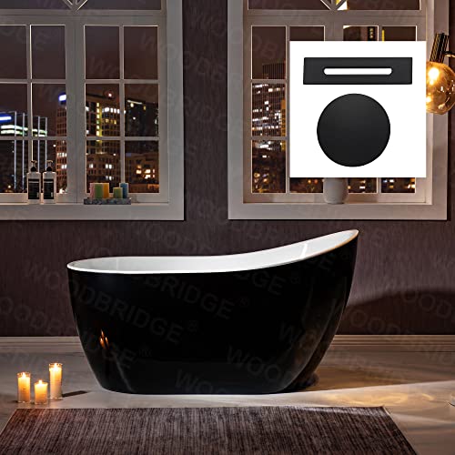 WOODBRIDGE Acrylic Freestanding Contemporary Soaking Tub with Brushed Nickel Overflow and Drain, B-0006 / BTA1507, 54" Bathtub White