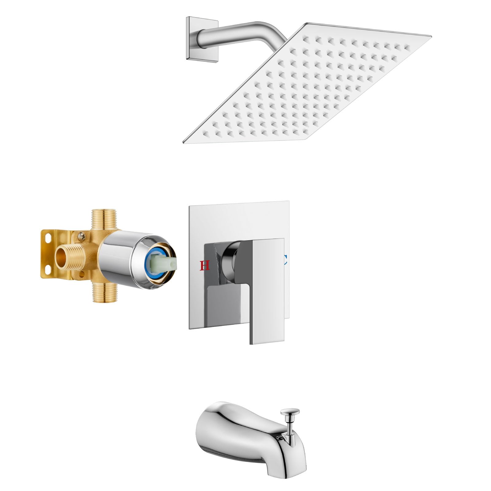 Airuida Shower Faucet Set with 8 Inch Rainfall Square Showerhead and Tub Spout Bathtub Faucet Kit Shower Tub Faucet Set Complete Tub Shower Trim Kit with Solid Brass Rough-in Valve Matte Black