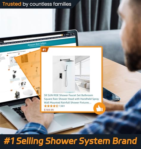 SR SUN RISE Shower Faucet Set Bathroom Square Rain Shower Head with Handheld Spray Wall Mounted Rainfall Shower Fixtures Brushed Nickel Shower Faucet Trim Repair Kits (Contain Shower Valve)