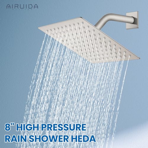 Airuida Shower Faucet Set with 8 Inch Rainfall Square Showerhead and Tub Spout Bathtub Faucet Kit Shower Tub Faucet Set Complete Tub Shower Trim Kit with Solid Brass Rough-in Valve Matte Black