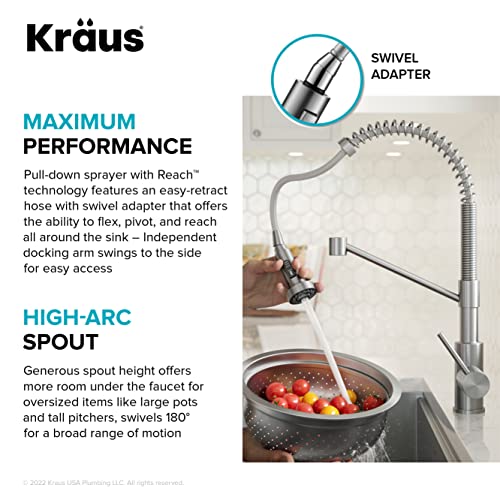 KRAUS Bolden Commercial Style Pull-Down Single Handle 18-Inch Kitchen Faucet in Brushed Brass/Matte Black, KPF-1610BBMB