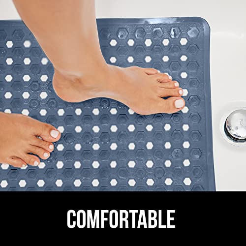 Gorilla Grip Patented Bathmat, 35x16, Clear, Bathtub Shower Mat, Plastic, Hexagon, Soft on Feet, Machine Washable, Suction Cups, Drainage Holes, BPA Free, Long Bath Tub Floor Mats