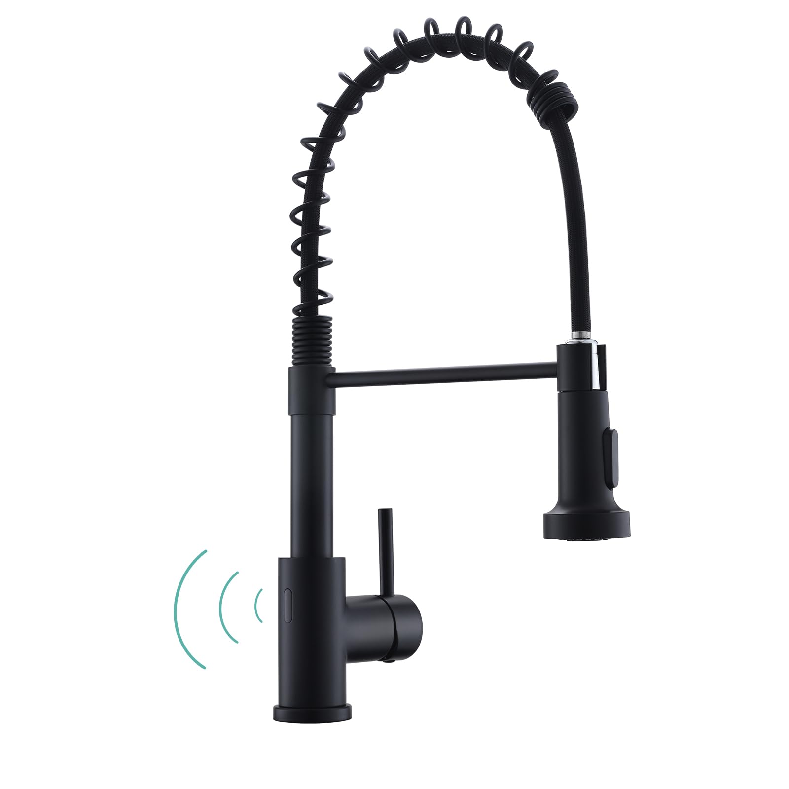 WEWE Kitchen Faucets with Pull Down Sprayer Commercial Industrial Stainless Steel Single Handle Single Hole Spring Farmhouse RV Sink Faucet, Matte Black