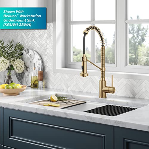 KRAUS Bolden Commercial Style Pull-Down Single Handle 18-Inch Kitchen Faucet in Brushed Brass/Matte Black, KPF-1610BBMB