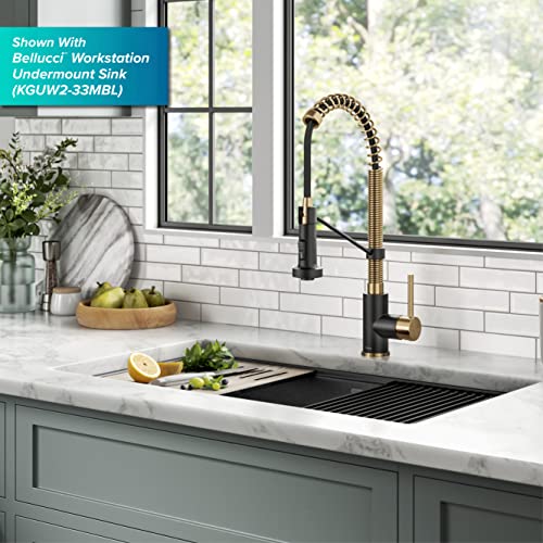 KRAUS Bolden Commercial Style Pull-Down Single Handle 18-Inch Kitchen Faucet in Brushed Brass/Matte Black, KPF-1610BBMB