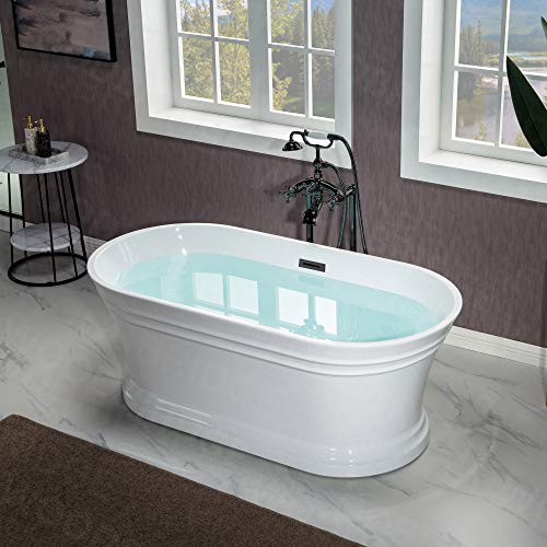 WOODBRIDGE 59"Freestanding White Acylic Soaking Bathtub with Brushed Gold Drain and Overflow,B1536-BG