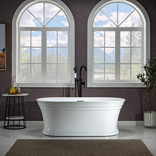 WOODBRIDGE 59"Freestanding White Acylic Soaking Bathtub with Brushed Gold Drain and Overflow,B1536-BG