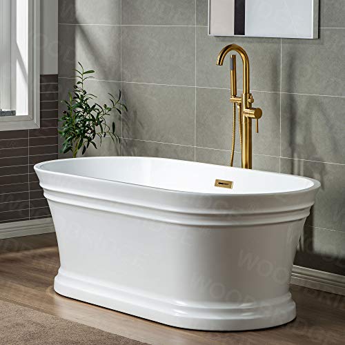 WOODBRIDGE 59"Freestanding White Acylic Soaking Bathtub with Brushed Gold Drain and Overflow,B1536-BG