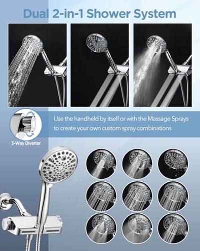 MakeFit Filtered Shower Head with Handheld Combo - Dual 2-in-1 Spa System with Massage Shower Head and 10 Modes Hand Held Shower Head, High Pressure, Built in Power Wash Mode (Chrome)