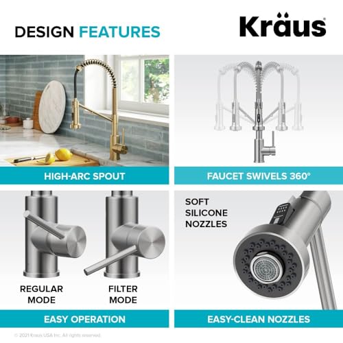 KRAUS Bolden Commercial Style Pull-Down Single Handle 18-Inch Kitchen Faucet in Brushed Brass/Matte Black, KPF-1610BBMB