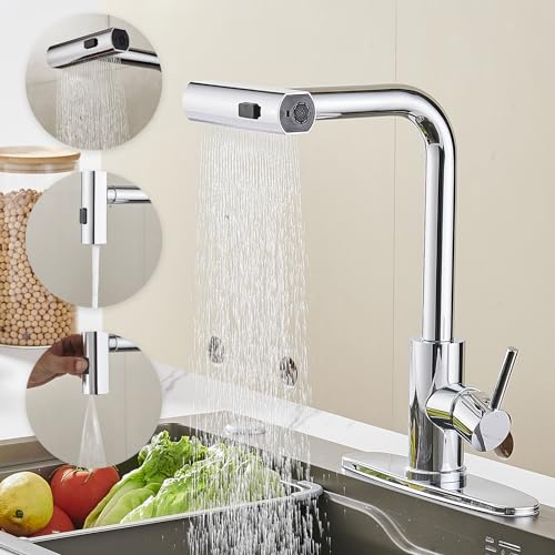 AVSIILE Kitchen Faucet with Pull Down Sprayer, Black Waterfall Touch Single Hole Stainless Steel Kitchen Sink Faucets, Commercial Modern Single Handle Faucets for Kitchen Sinks with Pull-Down Sprayer