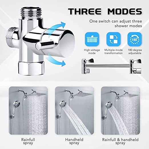 Razime 10''Rainfall Shower Head with Handheld Combo High Pressure 8+2 MODE built-in power wash, Stainless Steel Chrome Showerhead with 11'' Extension Arm Height/Angle Adjustable with Holder&60"Hose