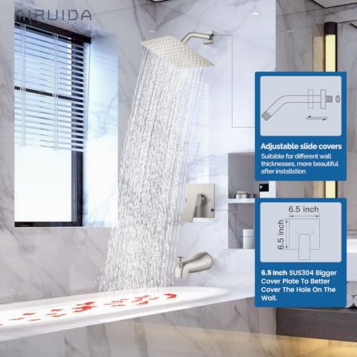 Airuida Shower Faucet Set with 8 Inch Rainfall Square Showerhead and Tub Spout Bathtub Faucet Kit Shower Tub Faucet Set Complete Tub Shower Trim Kit with Solid Brass Rough-in Valve Matte Black