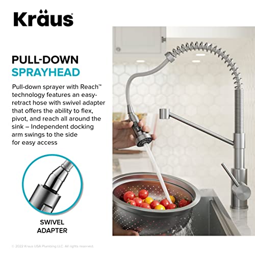 KRAUS Bolden Commercial Style Pull-Down Single Handle 18-Inch Kitchen Faucet in Brushed Brass/Matte Black, KPF-1610BBMB