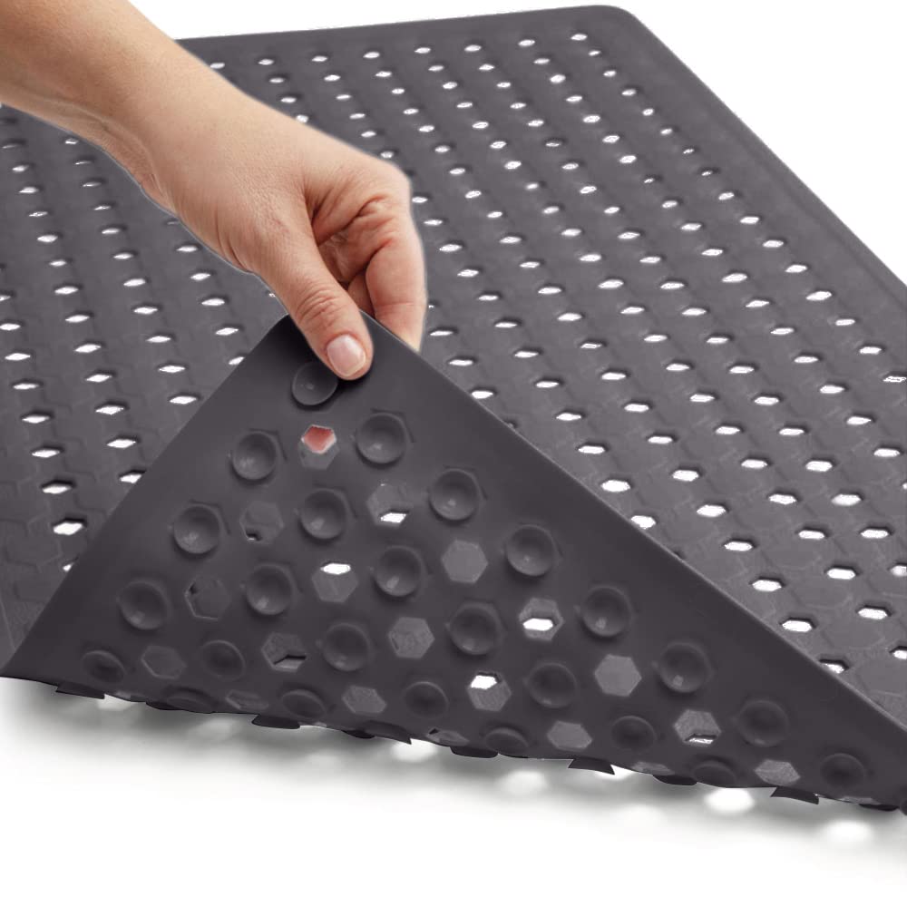 Gorilla Grip Patented Bathmat, 35x16, Clear, Bathtub Shower Mat, Plastic, Hexagon, Soft on Feet, Machine Washable, Suction Cups, Drainage Holes, BPA Free, Long Bath Tub Floor Mats