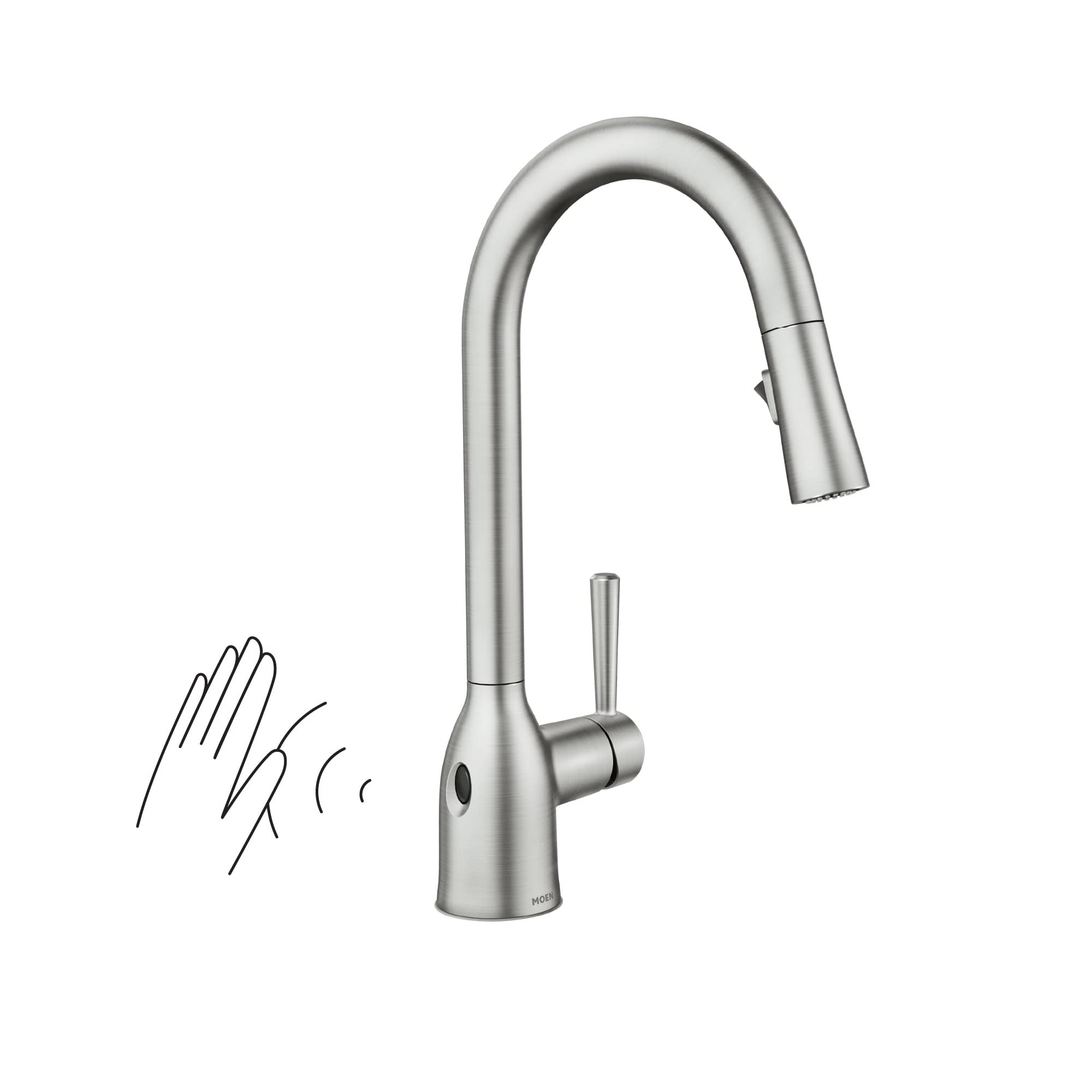 Moen 87233SRS Adler One-Handle High Arc Pulldown Kitchen Faucet with Power Clean, 24.7" L x 12.3" W x 14.6" H, Spot Resist Stainless