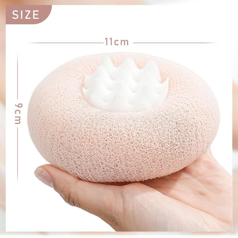 Super Soft Sunflower Suction Cup Bath Ball, 2024 New 2-in-1 Exfoliating Bath Cleaning Brush with Suction Cup Bath Ball, Sponge Mesh Pouf Shower Ball for Women Men Shower (Beige+Pink)