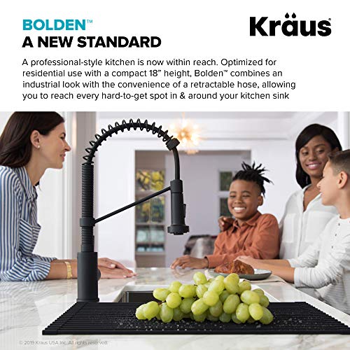 KRAUS Bolden Commercial Style Pull-Down Single Handle 18-Inch Kitchen Faucet in Brushed Brass/Matte Black, KPF-1610BBMB