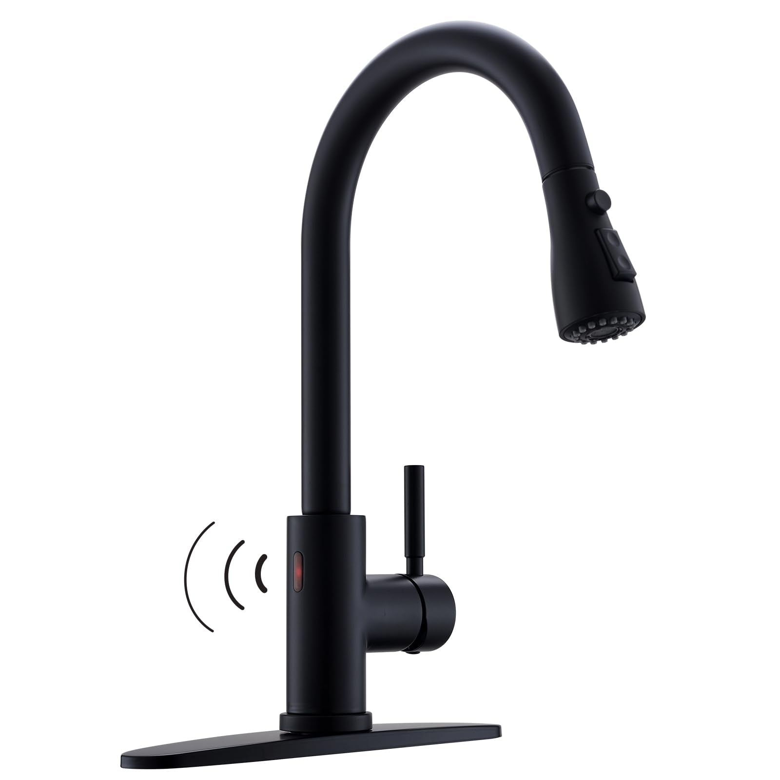 WEWE Kitchen Faucets with Pull Down Sprayer Commercial Industrial Stainless Steel Single Handle Single Hole Spring Farmhouse RV Sink Faucet, Matte Black