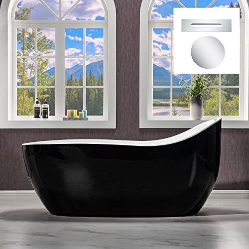 WOODBRIDGE 67" Air Bubble Freestanding Bathtub with Chrome Overflow and Drain,Black Air Bubble Tub